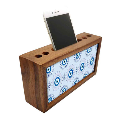 Wooden Pen Stand with Mobile Holder Desk Organizer for Office - Evil Eye Protector- Nutcase