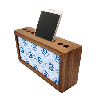 Wooden Pen Stand with Mobile Holder Desk Organizer for Office - Evil Eye Protector- Nutcase