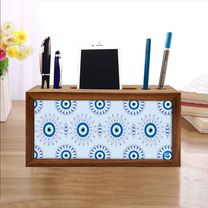 Wooden Pen Stand with Mobile Holder Desk Organizer for Office - Evil Eye Protector- Nutcase