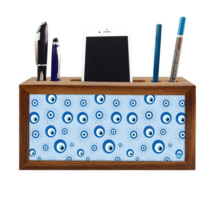 Wooden Pen Stand with Mobile Holder Desk Organizer for Office - Evil Eye Protector- Nutcase