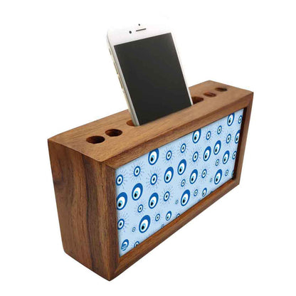 Wooden Pen Stand with Mobile Holder Desk Organizer for Office - Evil Eye Protector- Nutcase