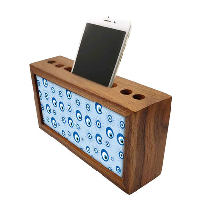 Wooden Pen Stand with Mobile Holder Desk Organizer for Office - Evil Eye Protector- Nutcase