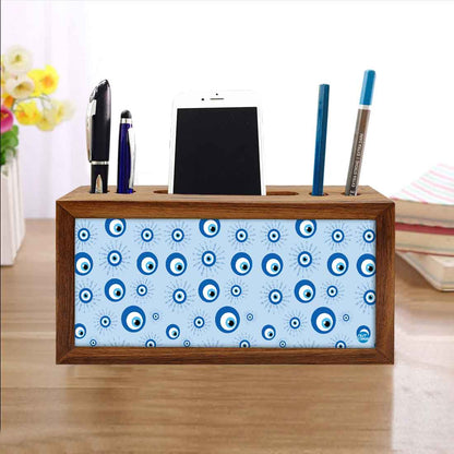 Wooden Pen Stand with Mobile Holder Desk Organizer for Office - Evil Eye Protector- Nutcase