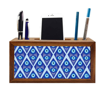 Wooden Pen Holder with Mobile Stand Desk Organizer for Office - Evil Eye Protector- Nutcase