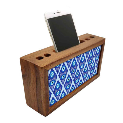 Wooden Pen Holder with Mobile Stand Desk Organizer for Office - Evil Eye Protector- Nutcase