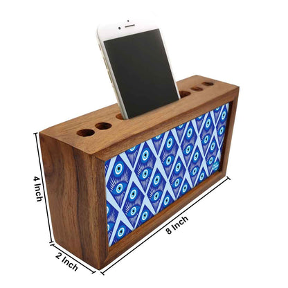 Wooden Pen Holder with Mobile Stand Desk Organizer for Office - Evil Eye Protector- Nutcase