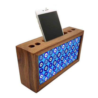 Wooden Pen Holder with Mobile Stand Desk Organizer for Office - Evil Eye Protector- Nutcase