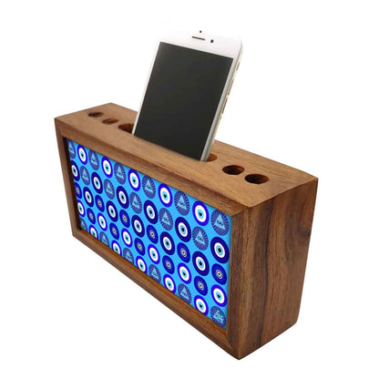 Wooden Pen Holder with Mobile Stand Desk Organizer for Office - Evil Eye Protector- Nutcase