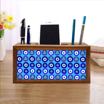 Wooden Pen Holder with Mobile Stand Desk Organizer for Office - Evil Eye Protector- Nutcase