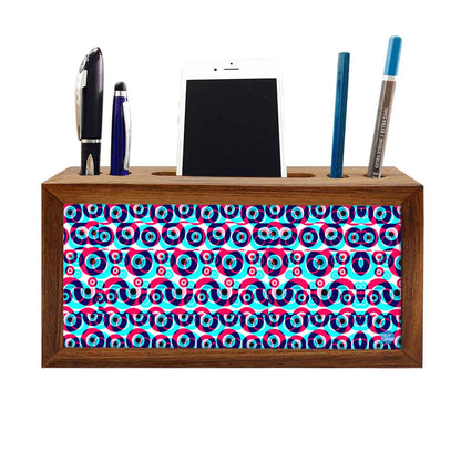 Wooden Pen Holder with Mobile Stand Desk Organizer for Office - Evil Eye Protector- Nutcase