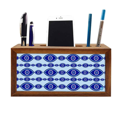 Wooden Pen Holder with Mobile Stand Desk Organizer for Office - Evil Eye Protector- Nutcase