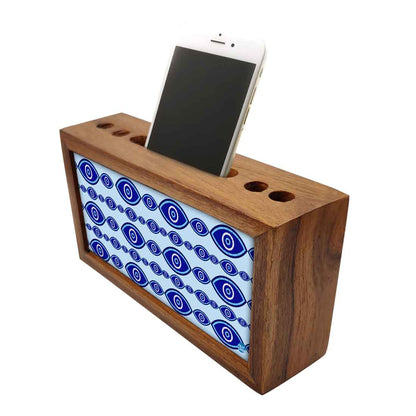 Wooden Pen Holder with Mobile Stand Desk Organizer for Office - Evil Eye Protector- Nutcase