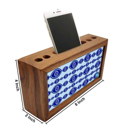 Wooden Pen Holder with Mobile Stand Desk Organizer for Office - Evil Eye Protector- Nutcase