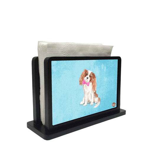 Tissue Holder Paper Napkin Stand - Pink Bow Tie Spaniel Nutcase