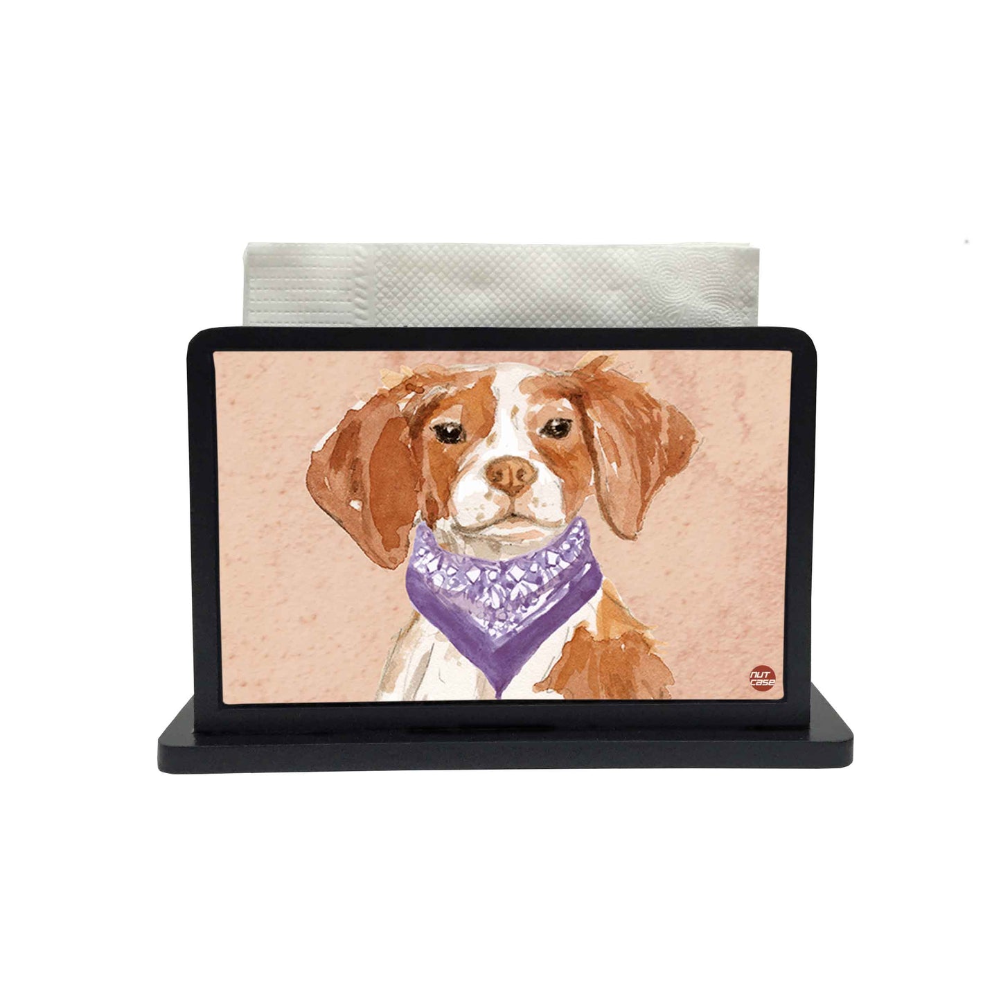 Tissue Holder Paper Napkin Stand - Purple Scarf Dog face Nutcase