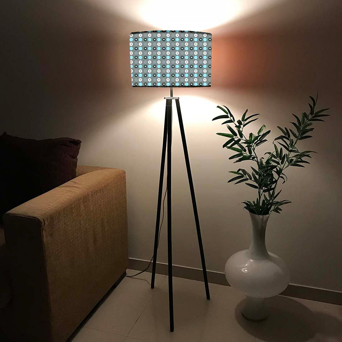 Tripod Floor Lamp Standing Light for Living Rooms -Grey Mint Polka Nutcase
