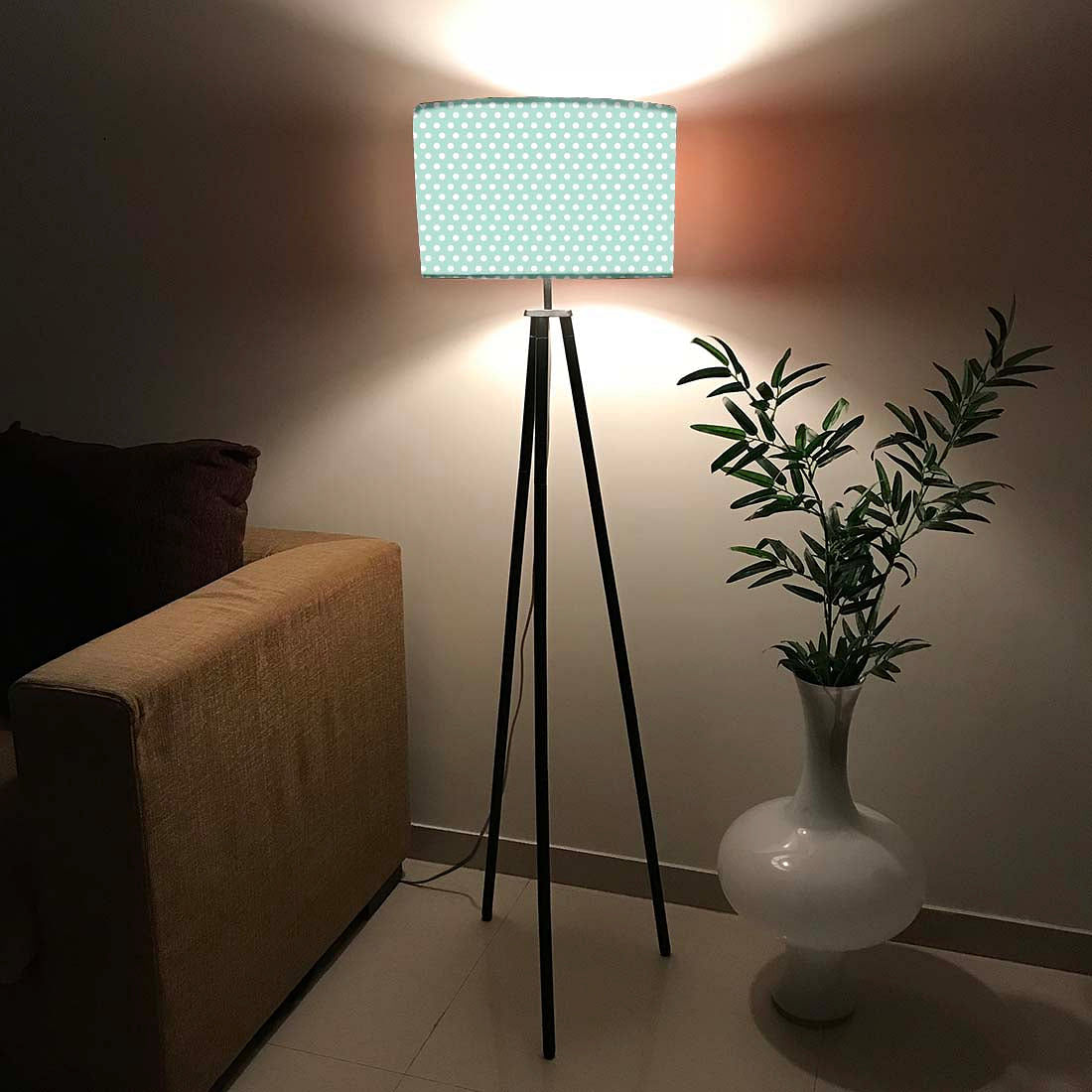 Tripod Floor Lamp Standing Light for Living Rooms -Mint Blue Polka Nutcase