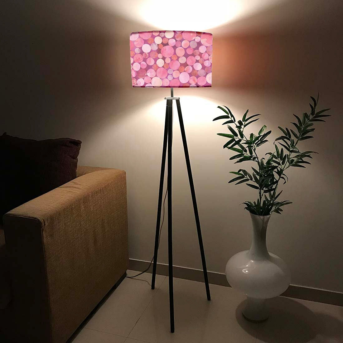 Tripod Floor Lamp Standing Light for Living Rooms -Pink Confetti Nutcase