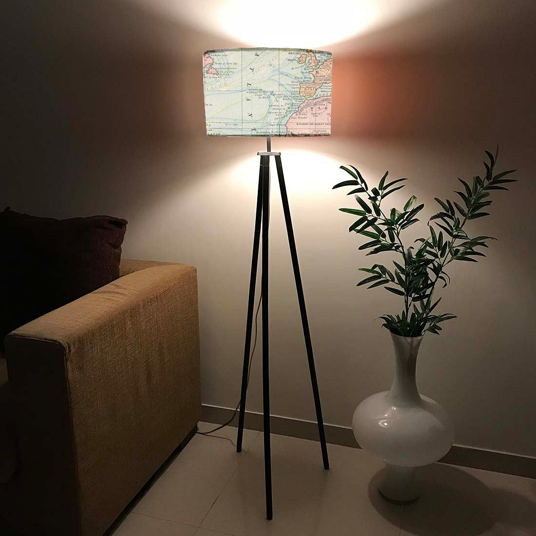 Tripod Floor Lamp Standing Light for Living Rooms -Vintage Map Nutcase