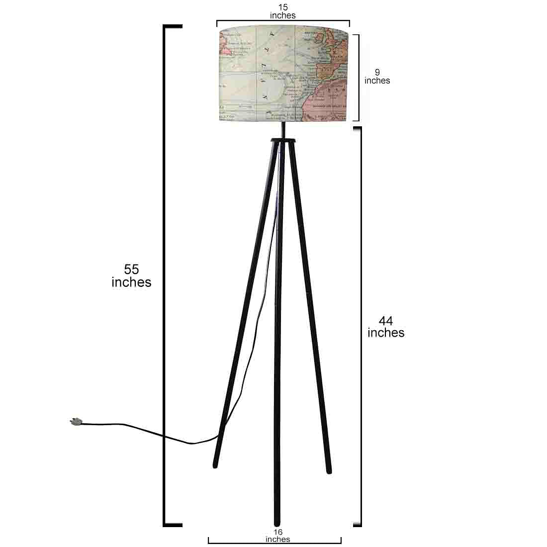 Tripod Floor Lamp Standing Light for Living Rooms -Vintage Map Nutcase