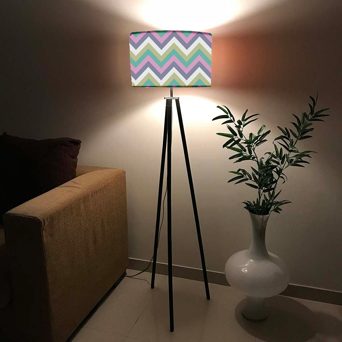 Tripod Floor Lamp Standing Light for Living Rooms -Purple Chevron Nutcase