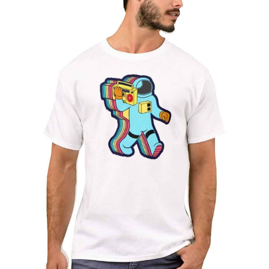 Nutcase Designer Round Neck Men's T-Shirt Wrinkle-Free Poly Cotton Tees - Funky Astronaut Nutcase