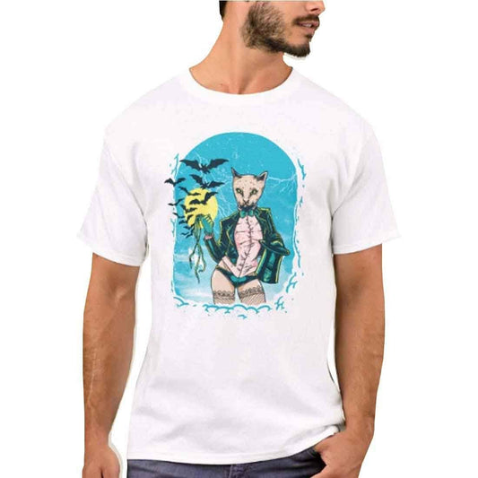 Nutcase Designer Round Neck Men's T-Shirt Wrinkle-Free Poly Cotton Tees - Hipster Cat Nutcase