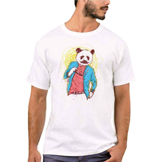 Nutcase Designer Round Neck Men's T-Shirt Wrinkle-Free Poly Cotton Tees - Hipster Panda Nutcase