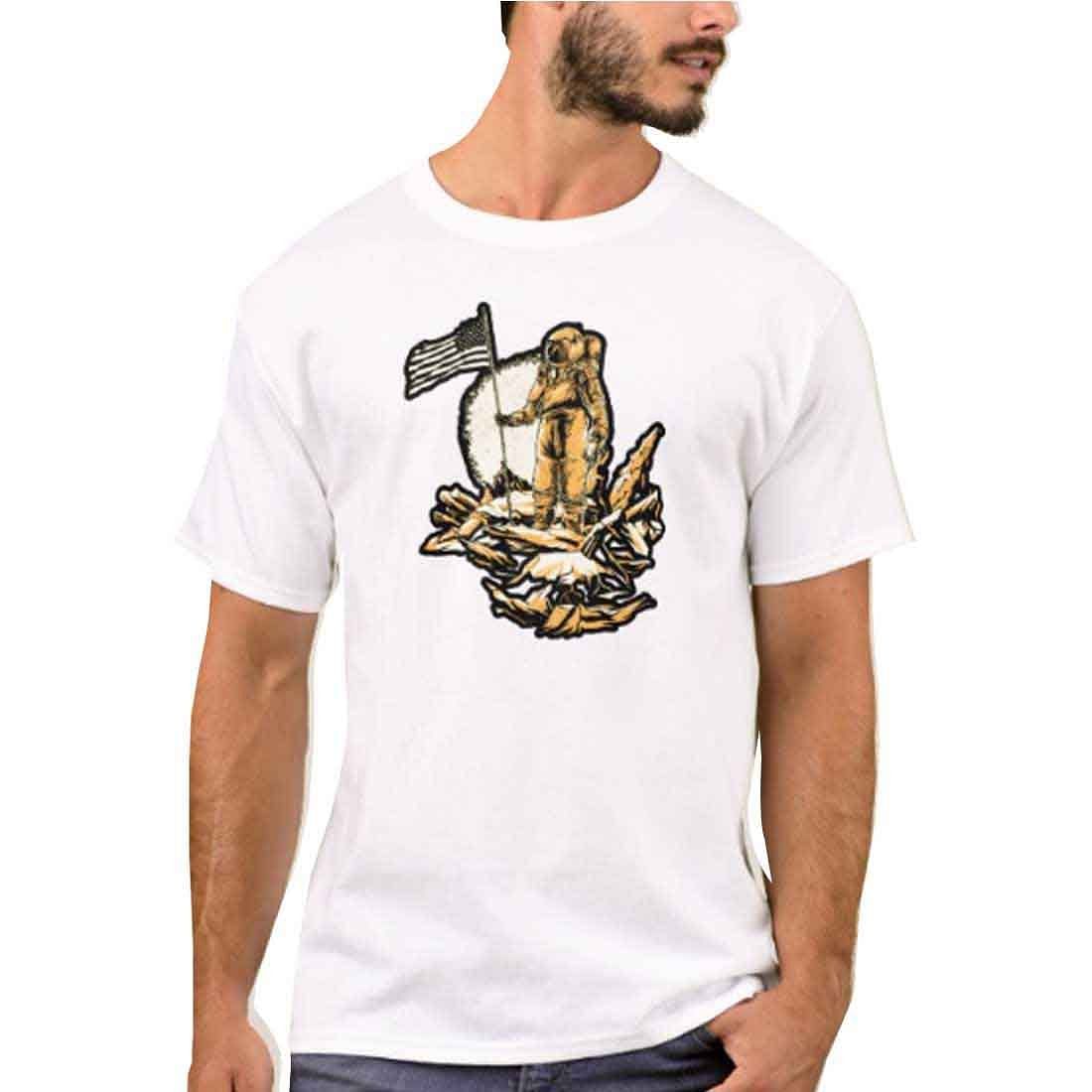 Nutcase Designer Round Neck Men's T-Shirt Wrinkle-Free Poly Cotton Tees - Moon Landing Nutcase