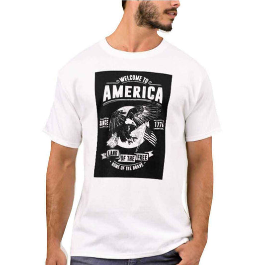 Nutcase Designer Round Neck Men's T-Shirt Wrinkle-Free Poly Cotton Tees - Welcome to America Nutcase