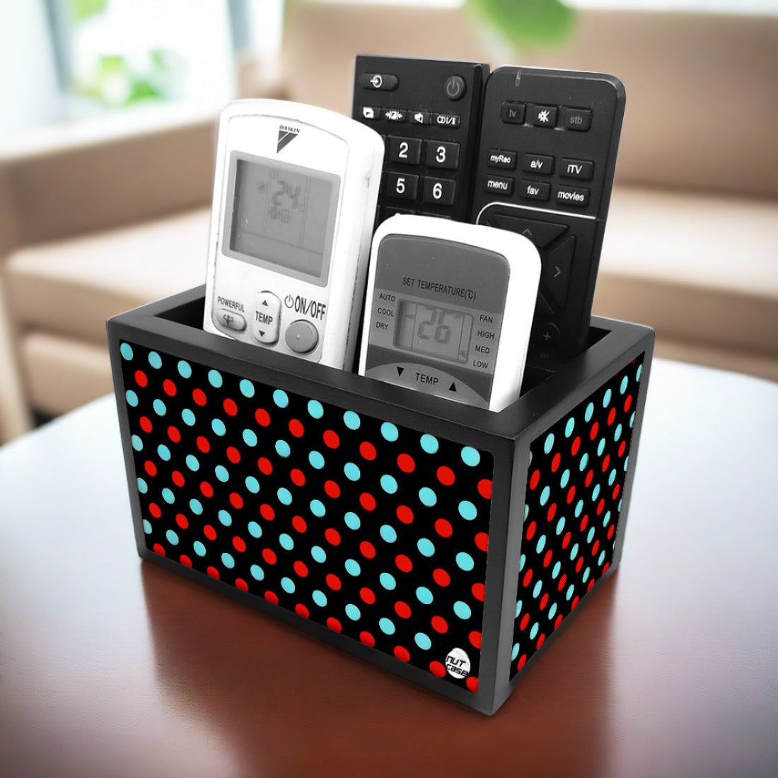 Remote Control Stand Holder Organizer For TV / AC Remotes -  Small Ploka Dots Nutcase