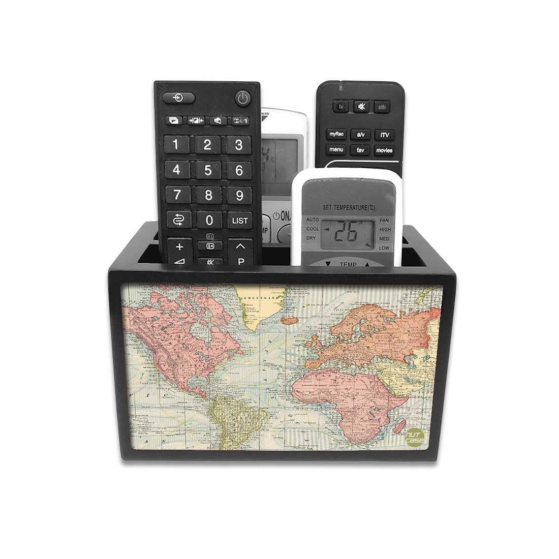 Organizer For TV AC Remotes - Vintage Travel Map Nutcase
