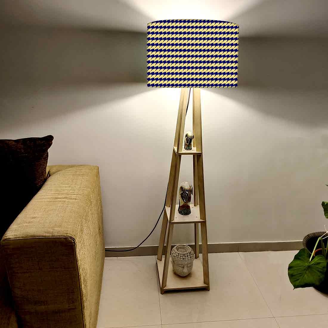 Wooden Shelf Tripod Floor Lamp for Living Room - Houndstooth Nutcase