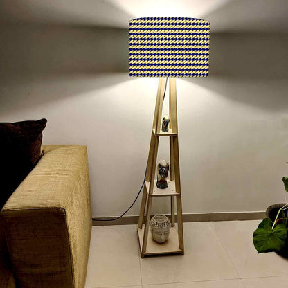 Wooden Shelf Tripod Floor Lamp for Living Room - Houndstooth Nutcase