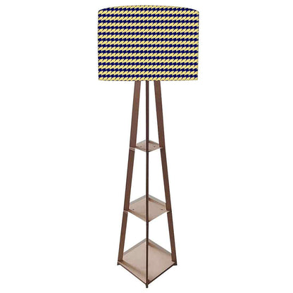 Wooden Shelf Tripod Floor Lamp for Living Room - Houndstooth Nutcase