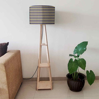 Wooden Shelf Tripod Floor Lamp for Living Room - Houndstooth Nutcase