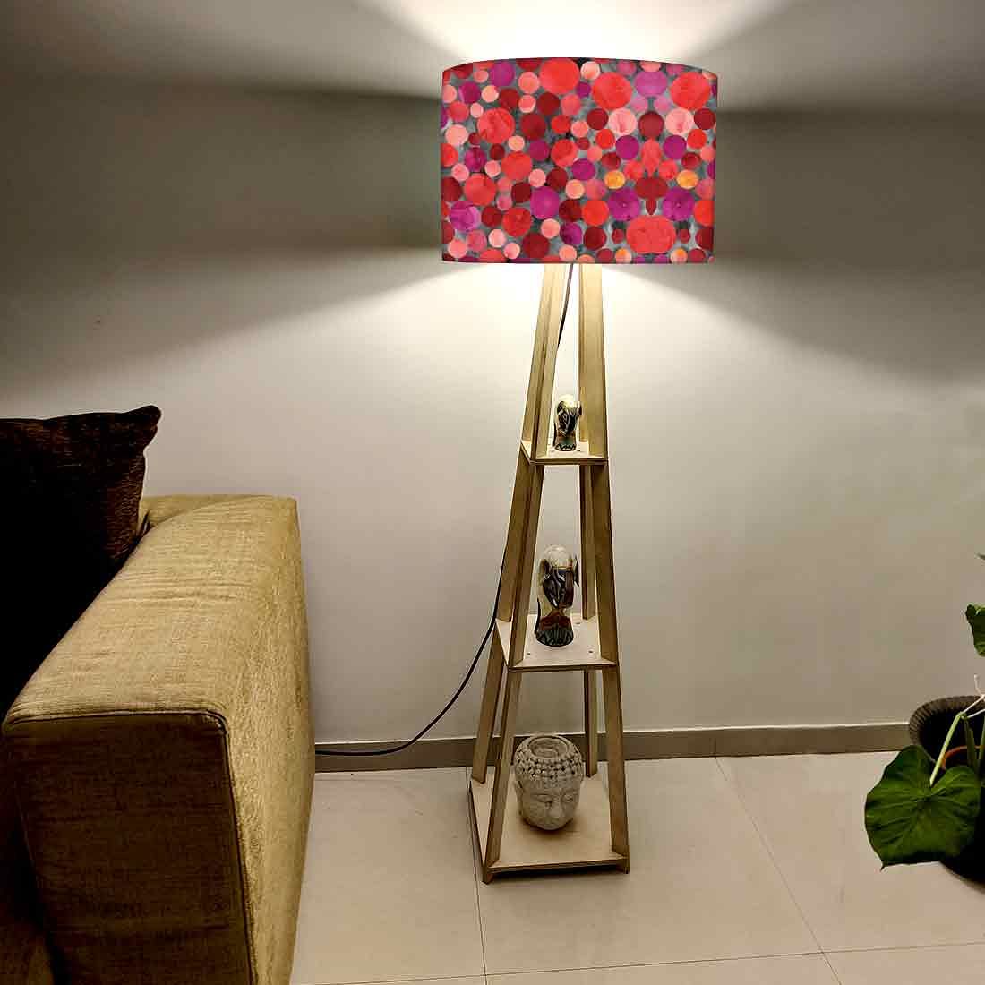 Wooden Modern Tripod Floor Lamp with Shelf - Red Confetti Nutcase