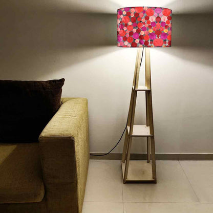 Wooden Modern Tripod Floor Lamp with Shelf - Red Confetti Nutcase