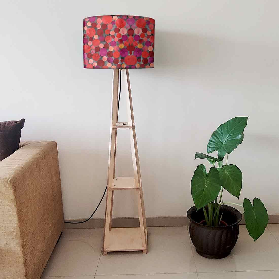 Wooden Modern Tripod Floor Lamp with Shelf - Red Confetti Nutcase