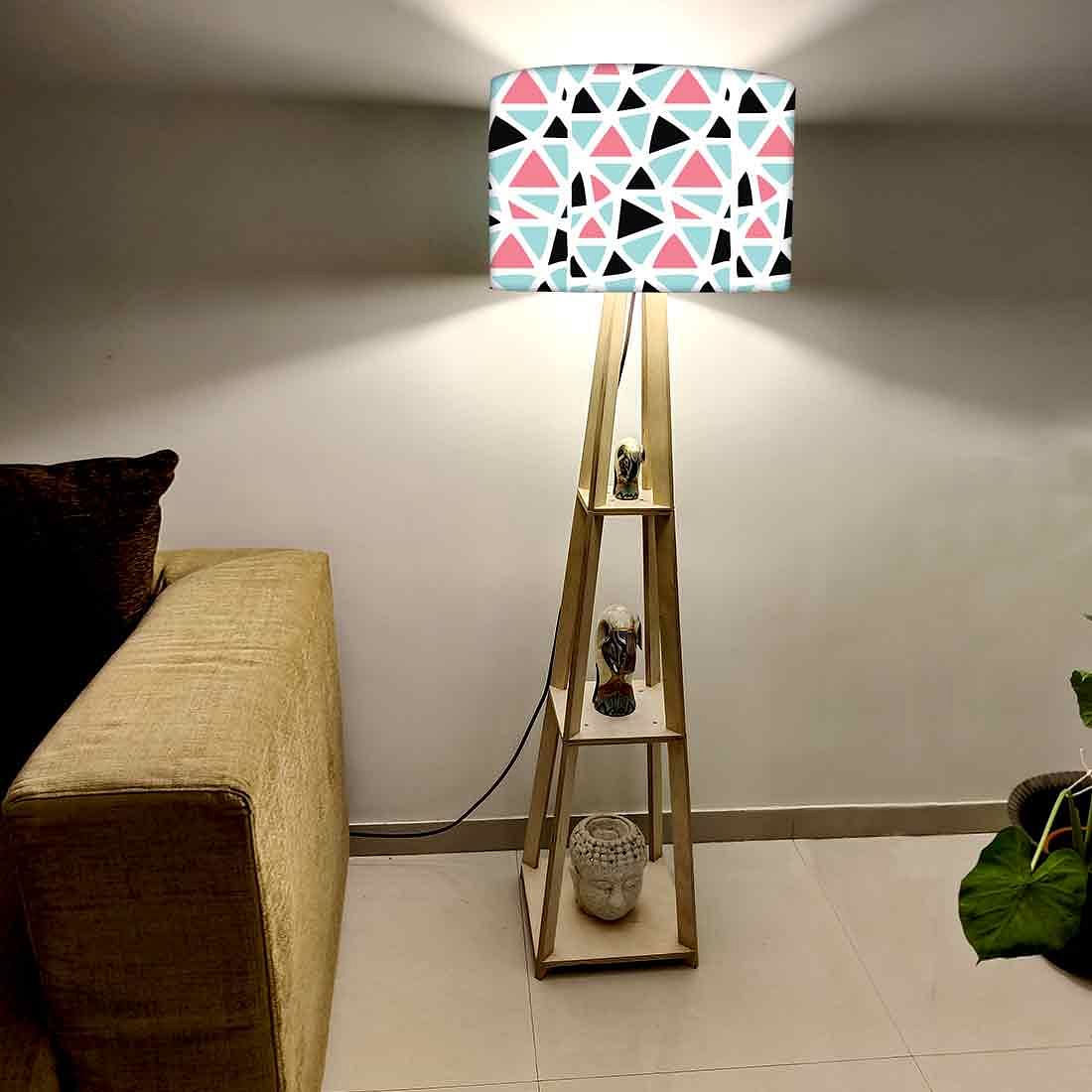 Wooden Floor Lamps with Shelf for Bedroom - Triangles Colorful Nutcase