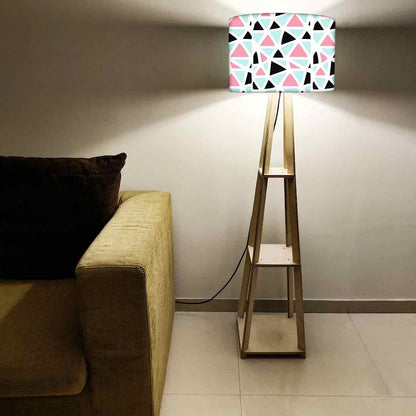 Wooden Floor Lamps with Shelf for Bedroom - Triangles Colorful Nutcase