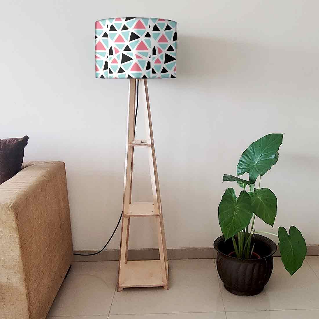 Wooden Floor Lamps with Shelf for Bedroom - Triangles Colorful Nutcase