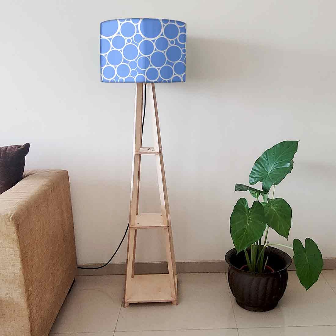 Tripod Floor Lamps for Living Room with Shelf - Blue Circles Nutcase