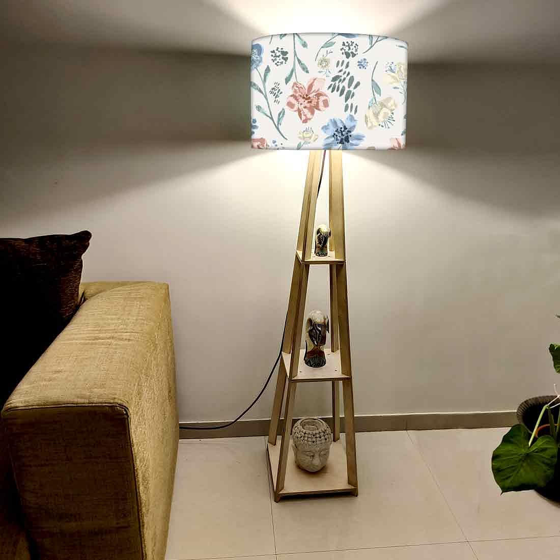 Tall Floor Lamp with Shelves for Living Room - Spring Florals Nutcase