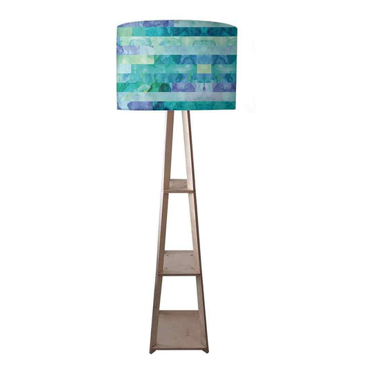 Wooden Tripod Floor Lamp with Shelf for Bedroom - Blue Stone Nutcase