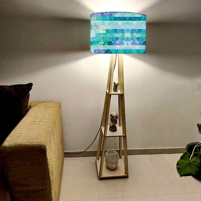 Wooden Tripod Floor Lamp with Shelf for Bedroom - Blue Stone Nutcase