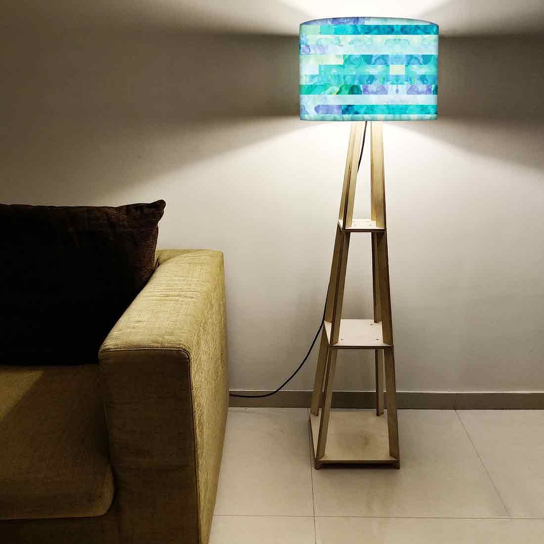 Wooden Tripod Floor Lamp with Shelf for Bedroom - Blue Stone Nutcase