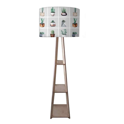 White Floor Lamp with Shelves for Bedside Light - Cute Cactus Pots Nutcase