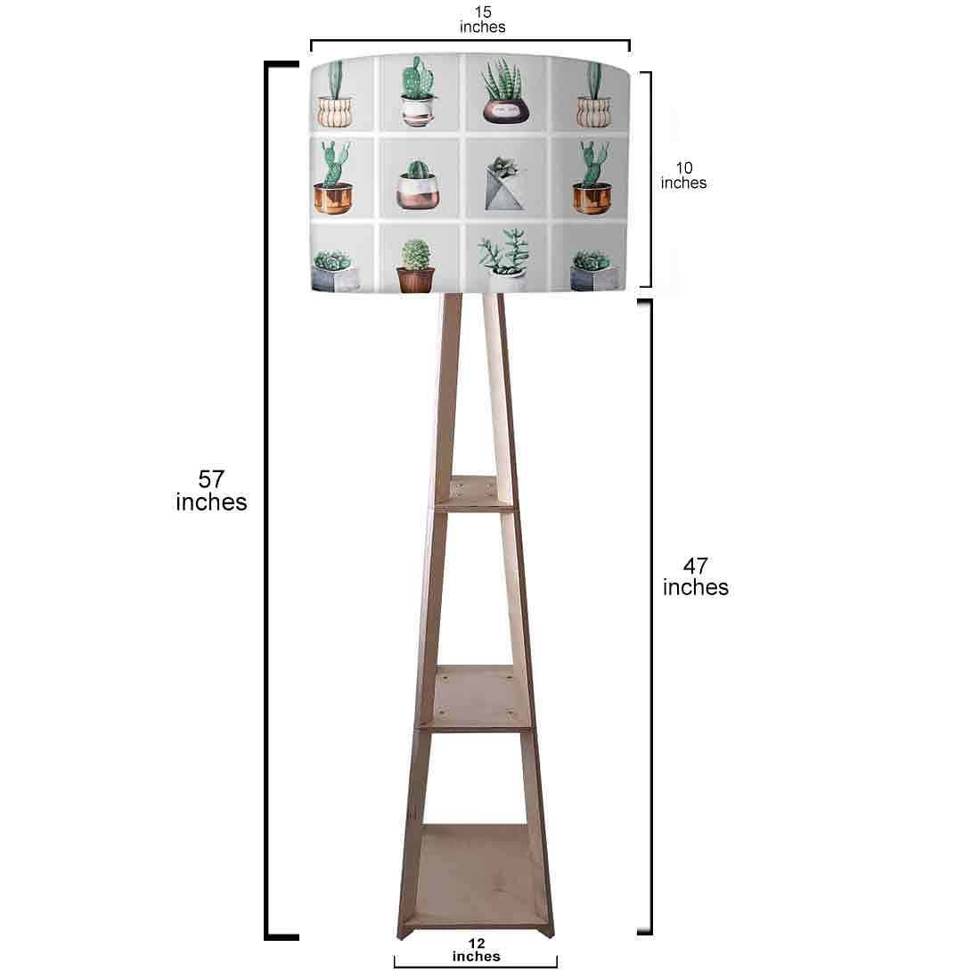 White Floor Lamp with Shelves for Bedside Light - Cute Cactus Pots Nutcase