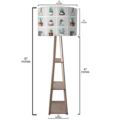 White Floor Lamp with Shelves for Bedside Light - Cute Cactus Pots Nutcase